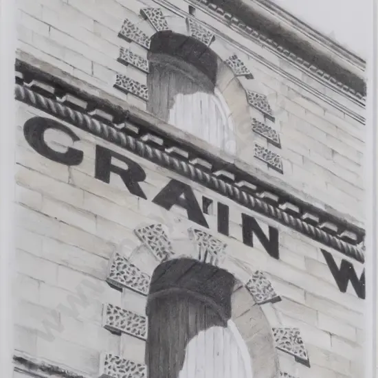 Roger Pennycuick - framed pencil - Oamaru building H160 W120