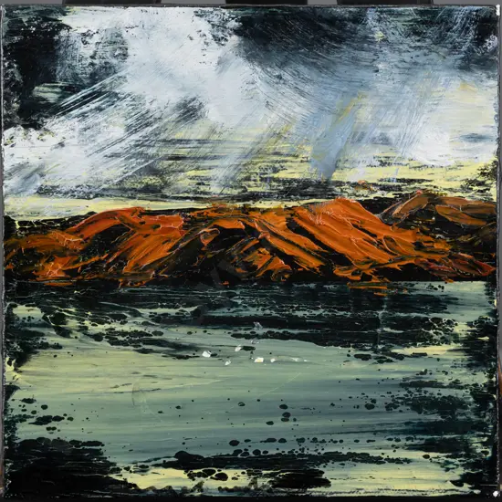 Nigel Wilson 2006 -- unframed oil on stretched canvas "Sky Over Lake (After Constable)" H-205 W-205 [small circular dent