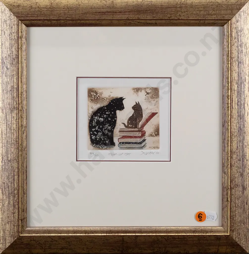Gary Tricker 2001 -- framed etching on paper "Pop Up Cat" ed. 88/90 H-105 W-115 Image 1++