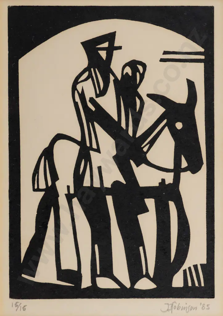 John Z Robinson 1985 -- framed linocut on paper "Henderson and his Donkey" H-170 W-125 Image 1++