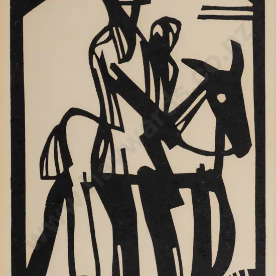 John Z Robinson 1985 -- framed linocut on paper "Henderson and his Donkey" H-170 W-125