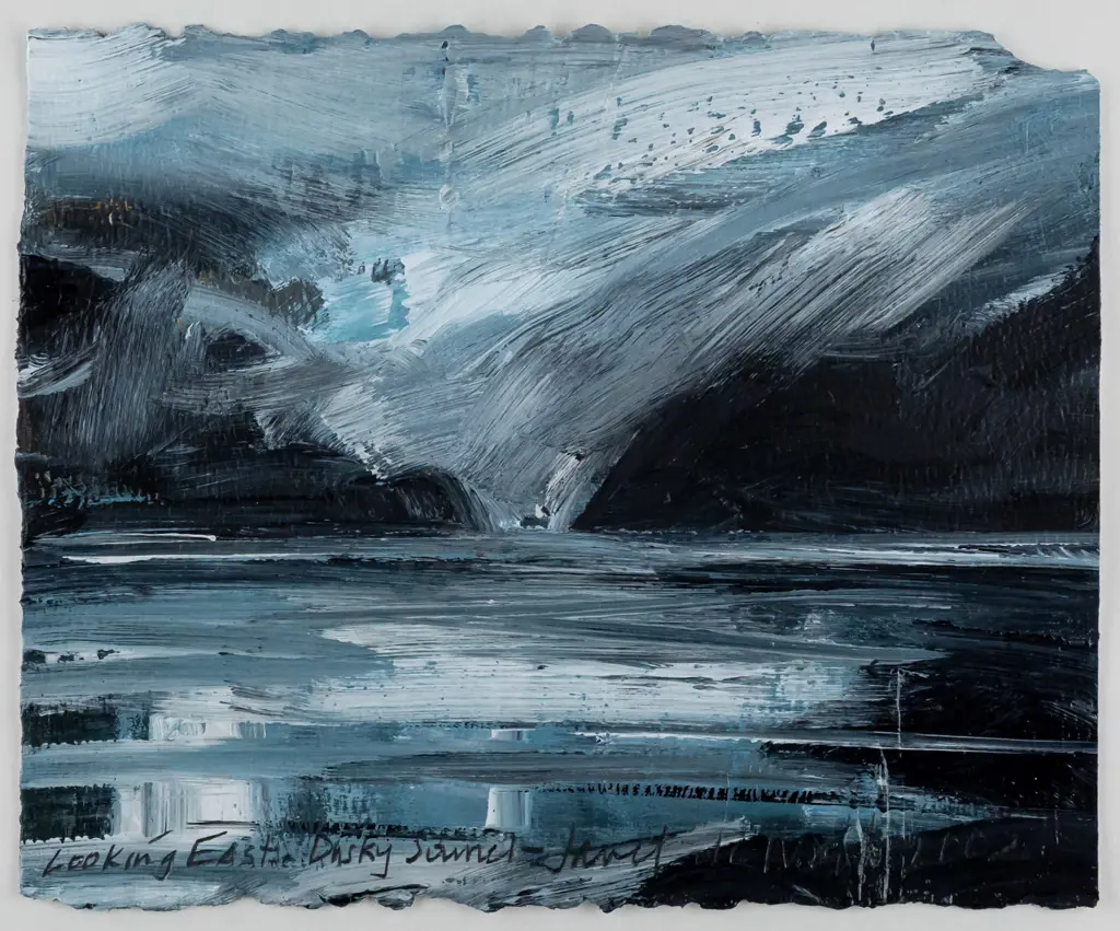 Janet de Wagt 2002 -- framed acrylic on paper "Looking East Dusky Sound" H-155 W-190 [small dints & light marks to frame Image 1++