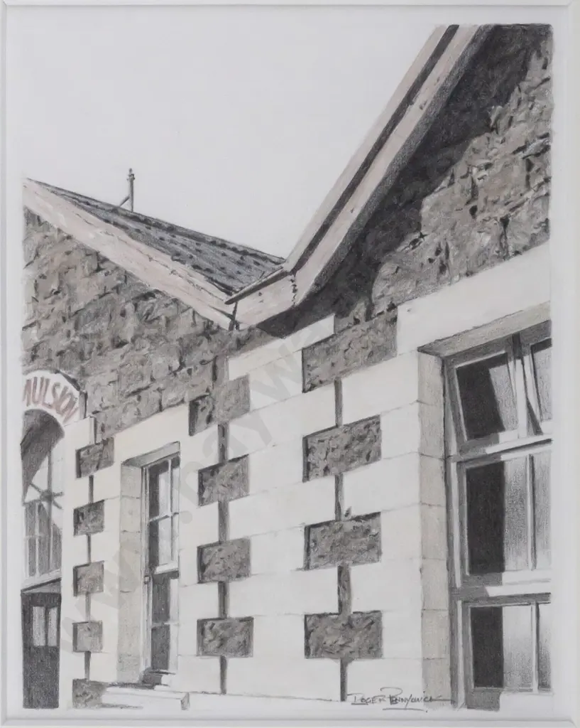 Roger Pennycuick - framed pencil - Oamaru building H160 W120 Image 1++