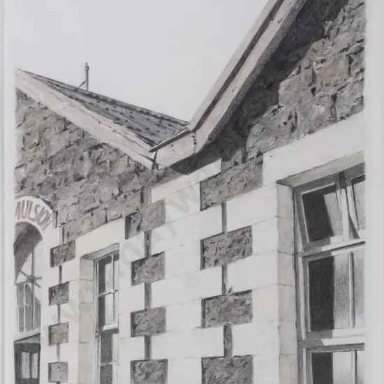 Roger Pennycuick - framed pencil - Oamaru building H160 W120