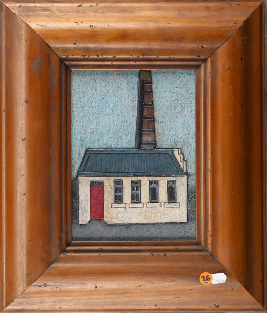 Alison Bevers 2021 -- framed mixed media on board "Old Building Humber Street Oamaru" H-185 W-135 Image 1++