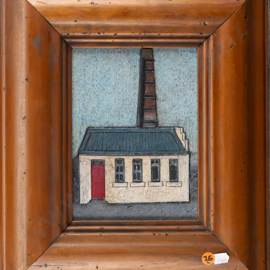 Alison Bevers 2021 -- framed mixed media on board "Old Building Humber Street Oamaru" H-185 W-135
