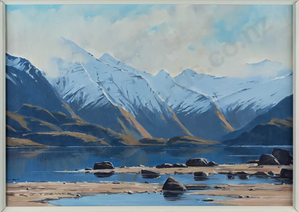 KJ Toomer 1978 -- framed oil on board "Winter Afternoon -- Lake Wanaka" H-235 W-335 Image 1++