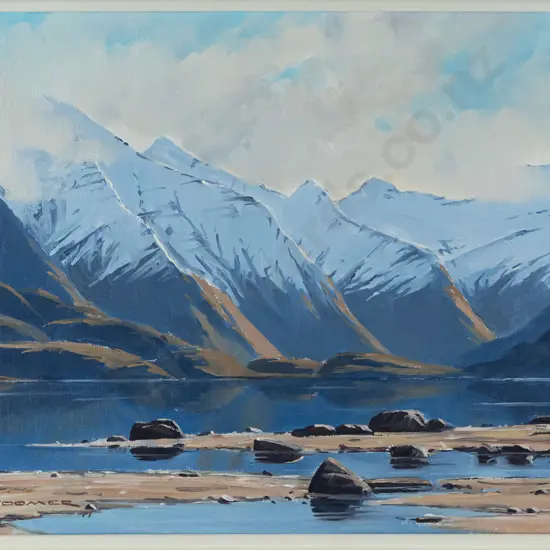 KJ Toomer 1978 -- framed oil on board "Winter Afternoon -- Lake Wanaka" H-235 W-335