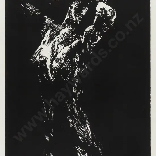 Isaac Francis Leuchs 1996 -- framed linocut on paper "The Wave" ed. 2/20 H-440 W-320