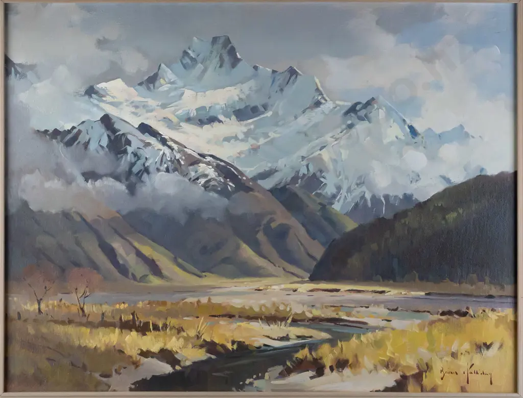 Brian Halliday -- framed oil on board "Mt Avalanche" H-470 W-620 Image 1++