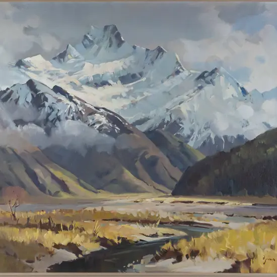 Brian Halliday -- framed oil on board "Mt Avalanche" H-470 W-620
