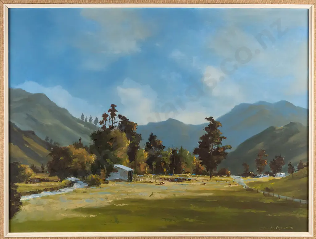 Allan Crombie -- framed oil on board "From Cable Bay Nelson" H-445 W-595 Image 1++