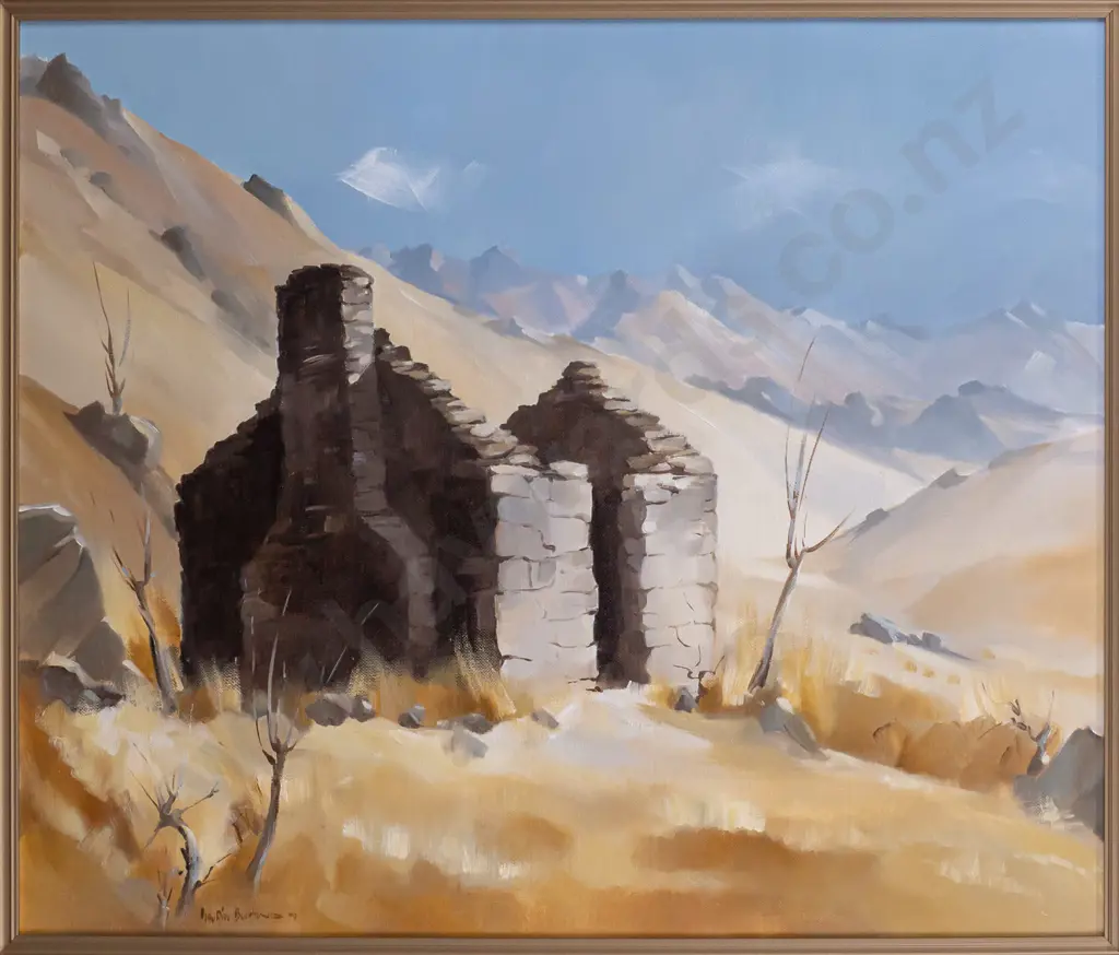 Maurice Buckland -- framed oil on canvasboard "Ruin in the Hills" 1979 H-500 W-600 Image 1++