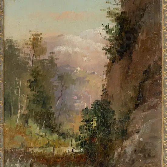 G W Carrington -- framed oil on board "Leith Valley, near the Gardens, Dunedin"  H-270 W-180 [tiny chip to frame lower