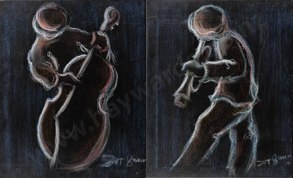 Dot Dunn  -- unframed diptych oil on stretched canvas "New Orleans Night" each H-460 W-380 Image 1++