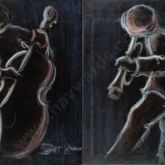 Dot Dunn  -- unframed diptych oil on stretched canvas "New Orleans Night" each H-460 W-380