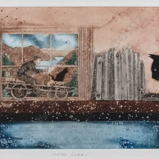 Gary Tricker 1996 -- framed etching on paper "Sings Harry" Artist's Proof H-235 W-510