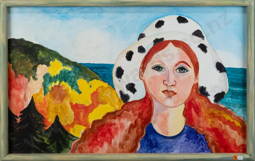 Pamela Brown -- acrylic on board in handpainted frame, "Deborah Bay" H-435 W-710 [light foxing] Image 1++