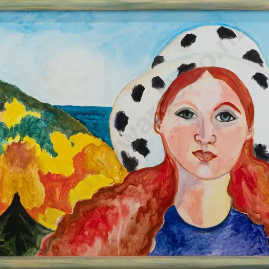 Pamela Brown -- acrylic on board in handpainted frame, "Deborah Bay" H-435 W-710 [light foxing]