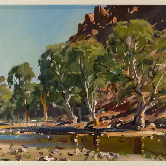 Douglas Badcock 1978 -- framed oil on board "Parachilna Crossing, Flinders Ranges South Australia"  H-340 W-465