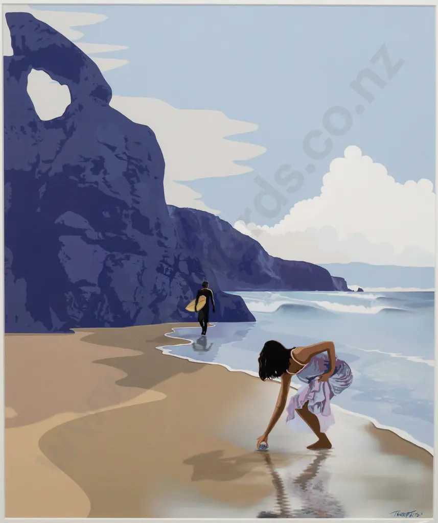 Terry Fitzgibbon 2021 -- framed digital art on paper "Aramoana Treasures" H-470 W-390 Image 1++