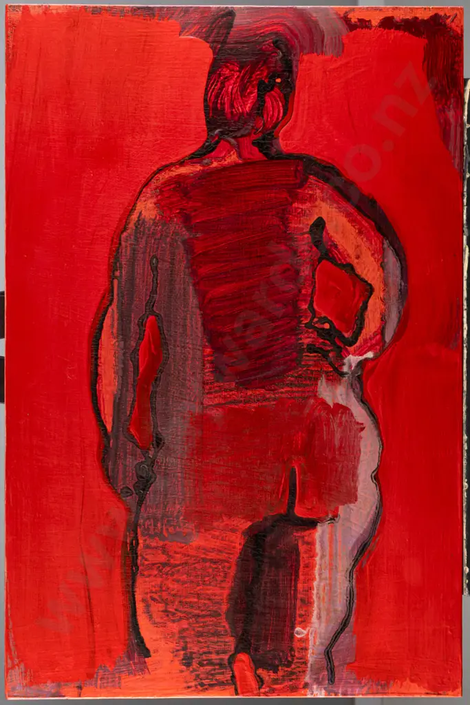 Lindsay Crooks -- oil on board, red nude, H-600 W-400 Image 1++