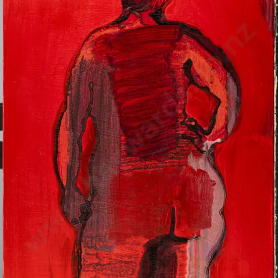 Lindsay Crooks -- oil on board, red nude, H-600 W-400