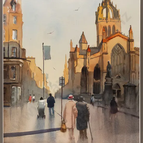 Dennis Nash -- framed watercolour on paper, St Giles Edinburgh H-530 W-340