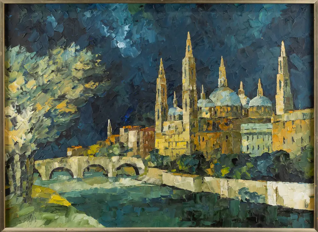 Tom Esplin -- framed oil on board "Salamanca Spain" H-320 W-440 [some light age-wear to frame] Image 1++
