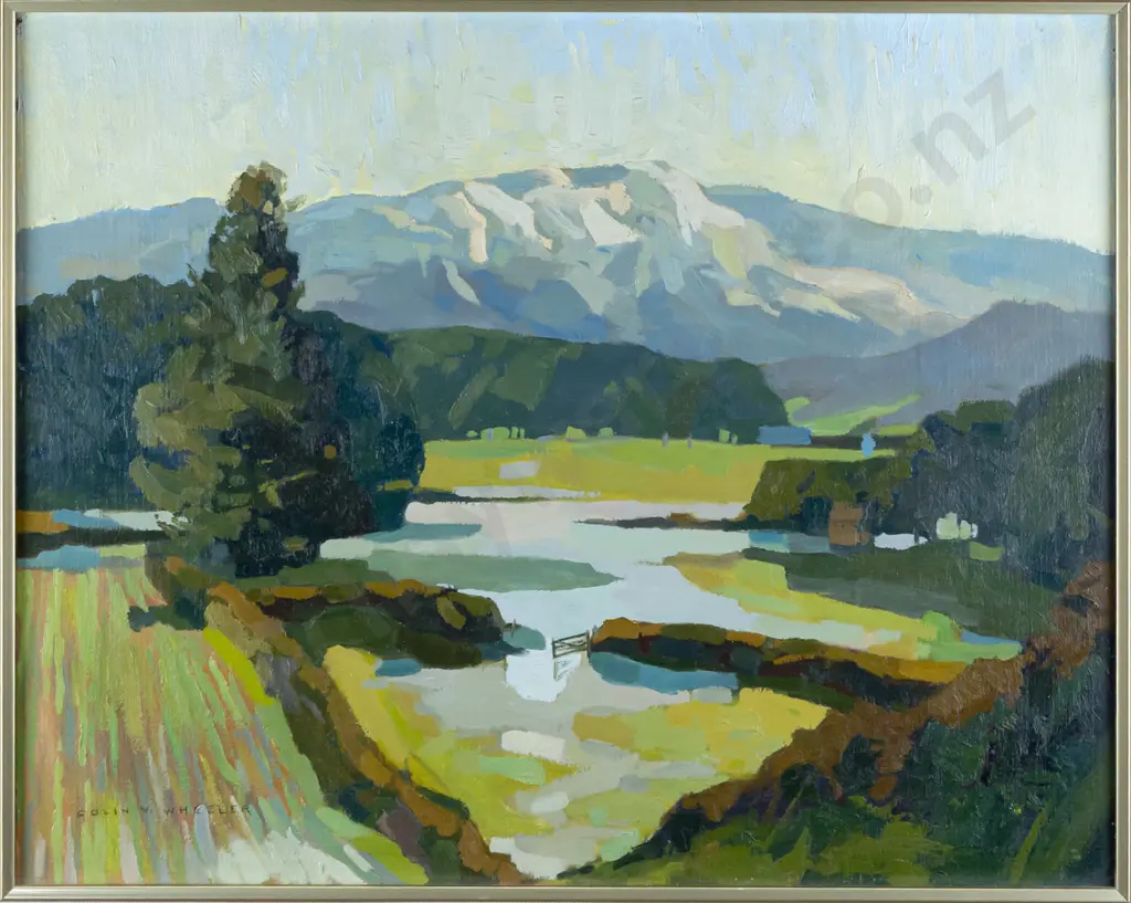 Colin Wheeler -- framed oil on board "Four Peaks South Canterbury" H-395 W-500 Image 1++