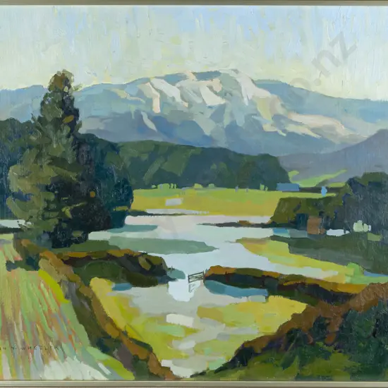 Colin Wheeler -- framed oil on board "Four Peaks South Canterbury" H-395 W-500
