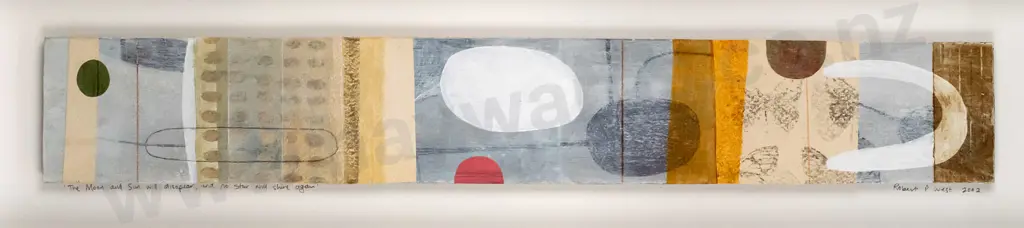 Robert P West 2002 - framed mixed media - "The moon & sun will disappear, and no sun will shine again" H-95 W-650 Image 1++