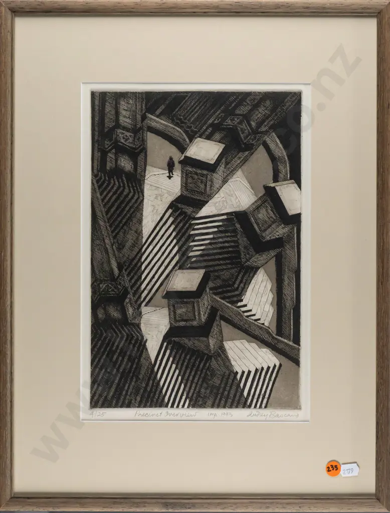 Audrey Bascand 1993 -- framed etching & aquatint on paper "Precinct Overview" H-310 W-210 Image 1++