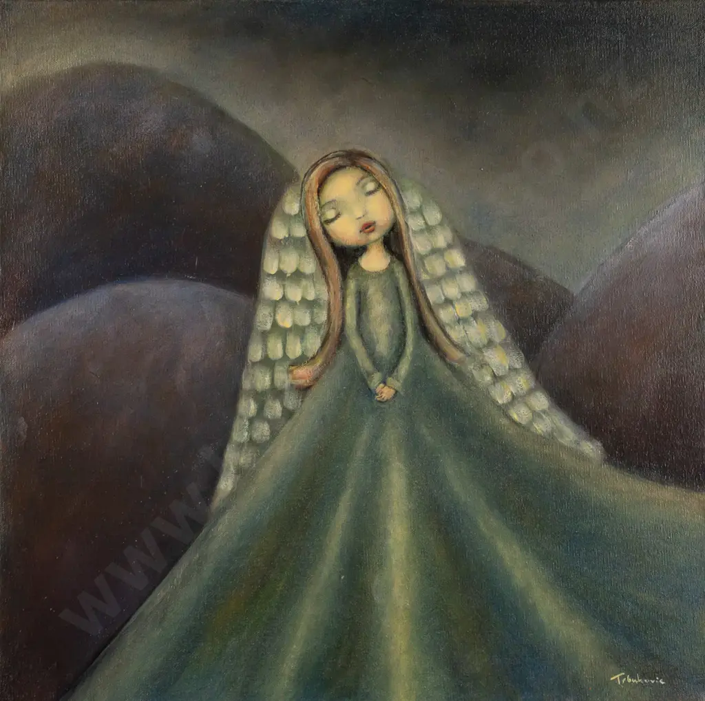 May Trubuhovich, framed oil on stretched canvas, "Angel of the Land" H-400 W-400 Image 1++