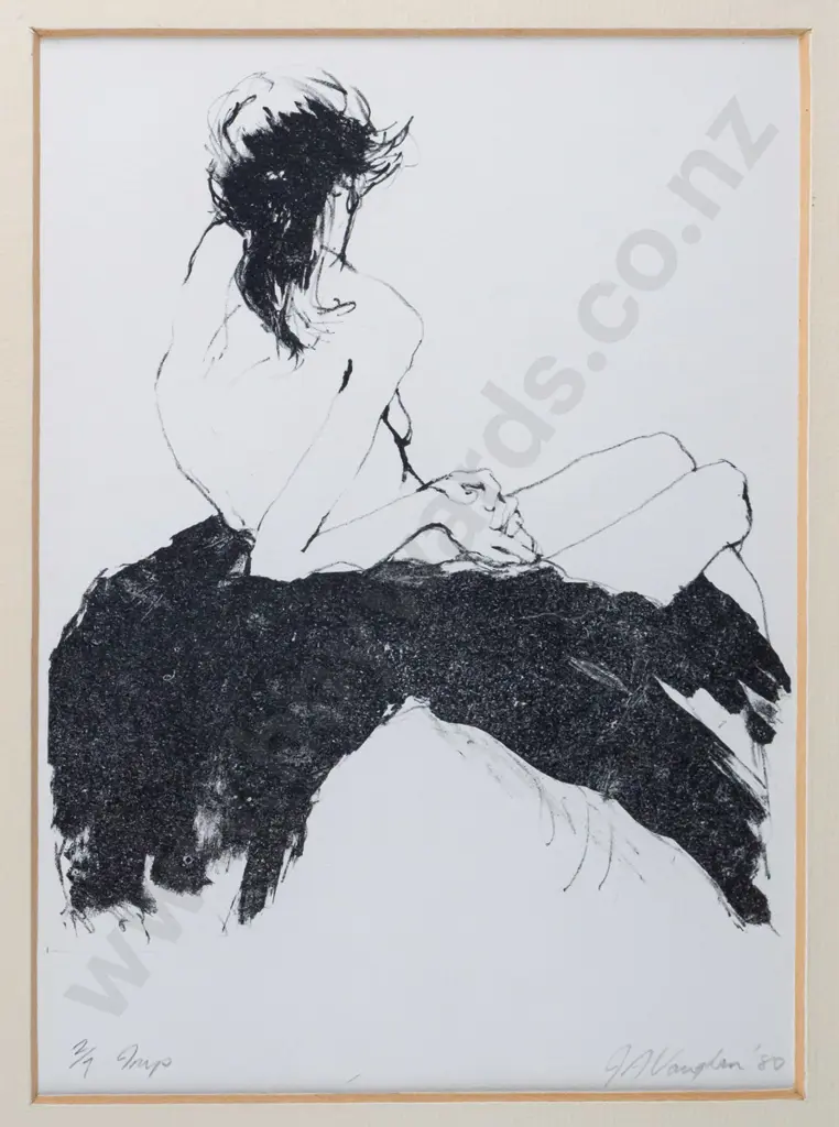 J A Vaughan 1980 -- framed lithograph, seated nude, ed. 2/7 H-210 W-150 Image 1++