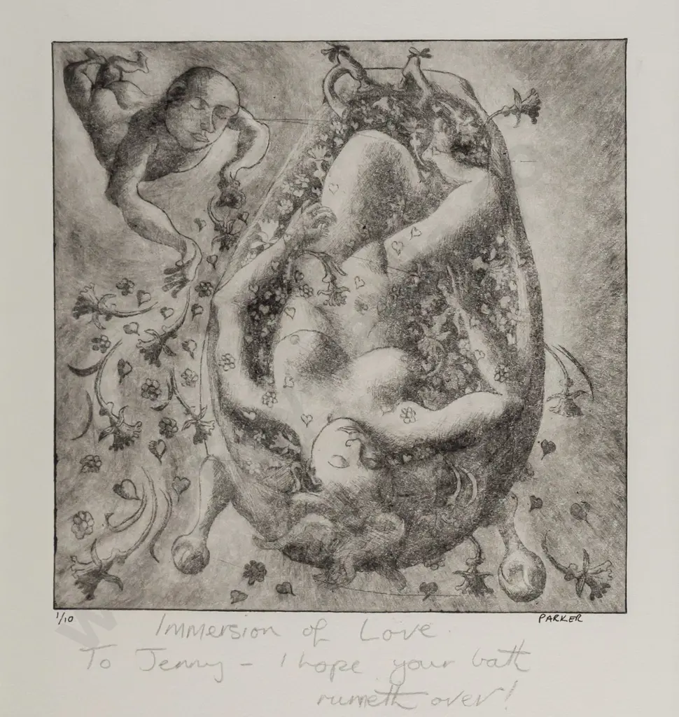 Dan Parker -- framed etching on paper "Immersion of Love" ed. 1/10 H-240 W-230 Image 1++