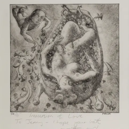 Dan Parker -- framed etching on paper "Immersion of Love" ed. 1/10 H-240 W-230