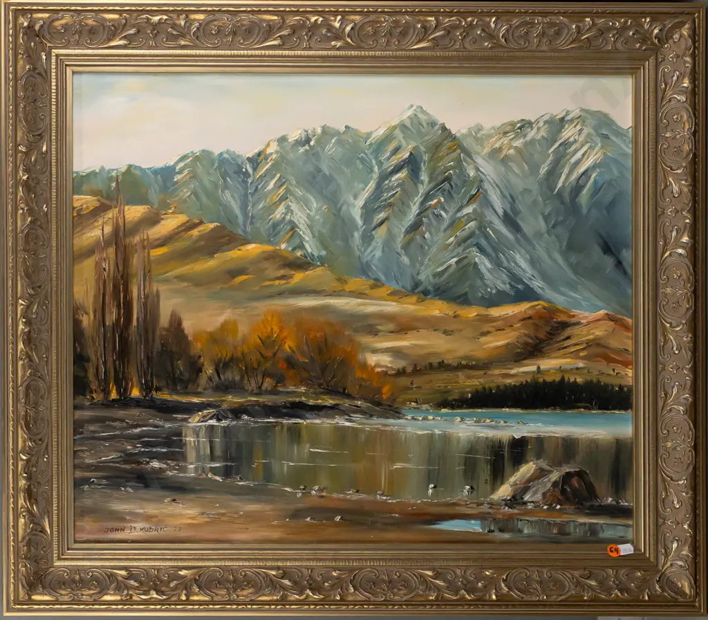 John D Kodrick, framed oil on board "Frankton Arm Queenstown" H-500 W-595 Image 1++
