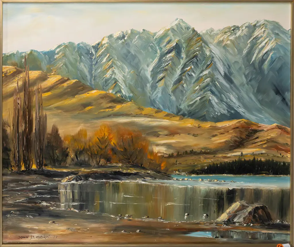 John D Kodrick, framed oil on board "Frankton Arm Queenstown" H-500 W-595 Image 1++