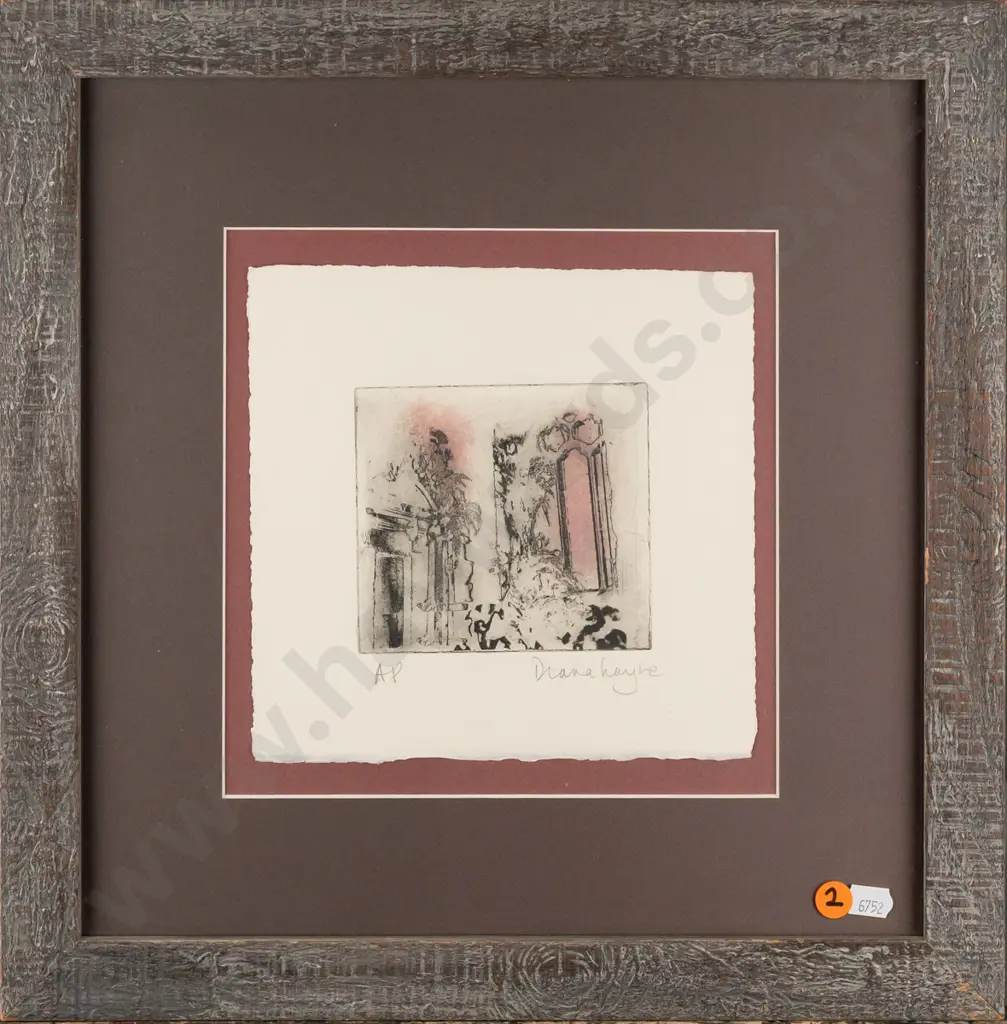 Diana Wayne [UK artist] -- framed etching on paper, architectural forms, Artist's Proof, H-180 W-180 Image 1++