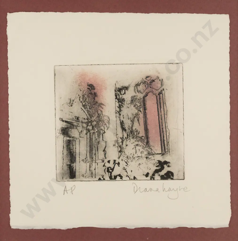 Diana Wayne [UK artist] -- framed etching on paper, architectural forms, Artist's Proof, H-180 W-180 Image 1++