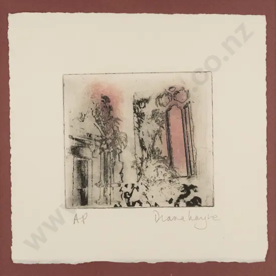 Diana Wayne [UK artist] -- framed etching on paper, architectural forms, Artist's Proof, H-180 W-180