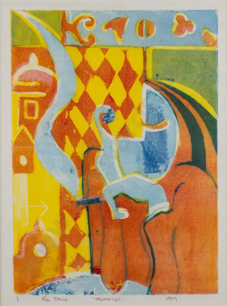 Pia Davie 1999 -- framed monoprint on paper "Memories" ed. 1/1 H-240 W-175 Image 1++