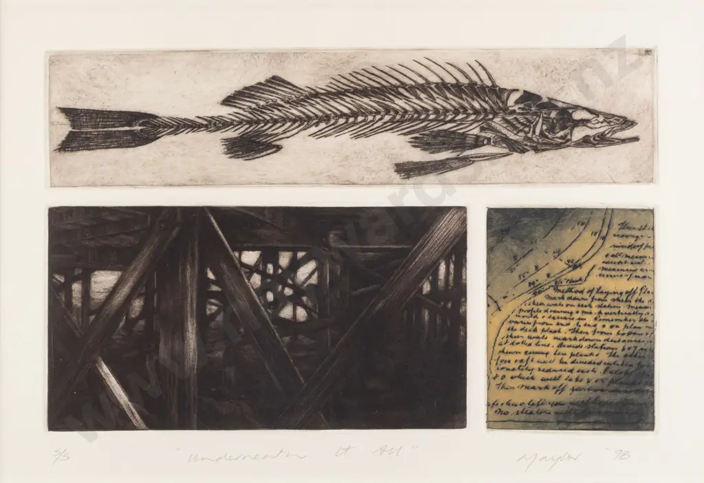 Lynn Taylor 1998 -- framed etching & aquatint on paper "Underneath It All" ed. 5/5 H-215 W-315 Image 1++
