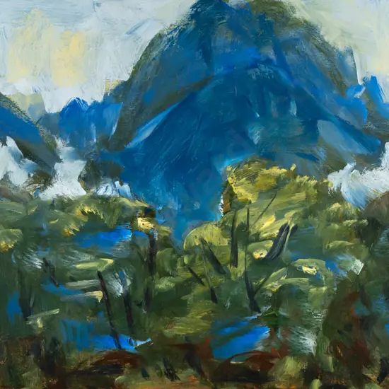 Nigel Wilson -- unframed oil on stretched canvas, mountain landscape, H-385 W-745