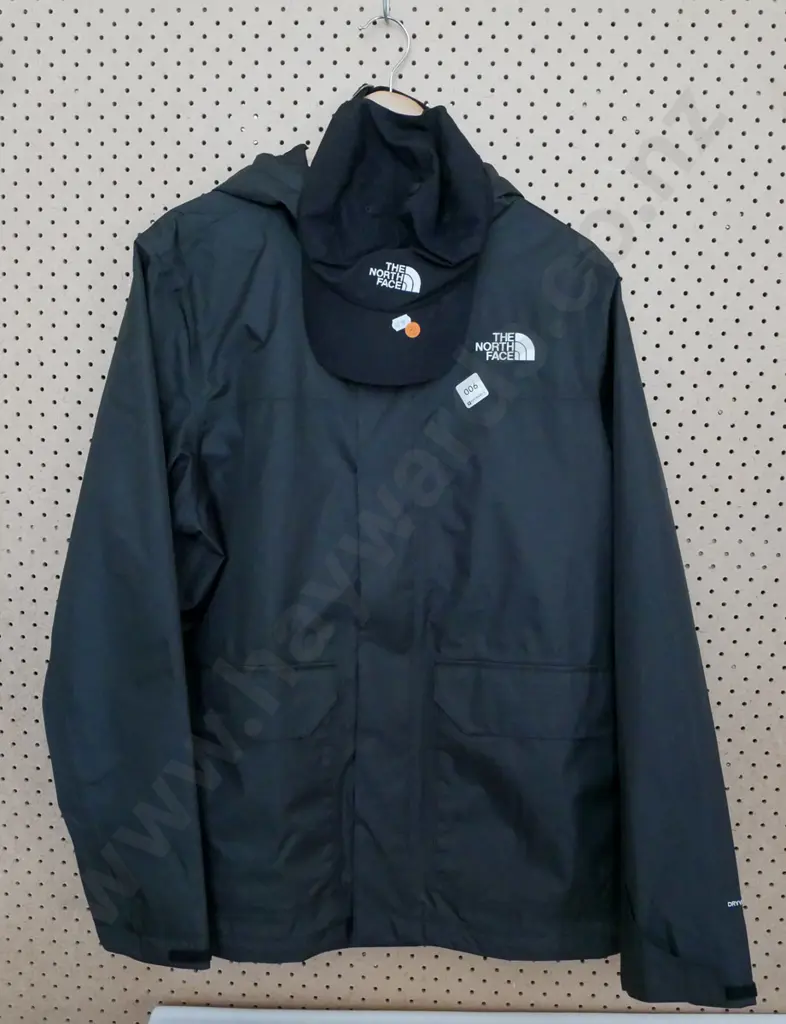 Mens large black North Face rain jacket with matching cap Image 1++
