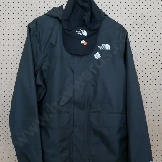 Mens large black North Face rain jacket with matching cap