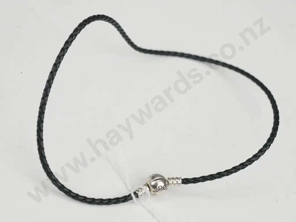 Black plaited leather Pandora bracelet, no charms Image 1++