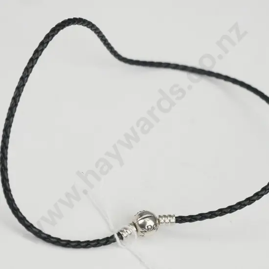 Black plaited leather Pandora bracelet, no charms