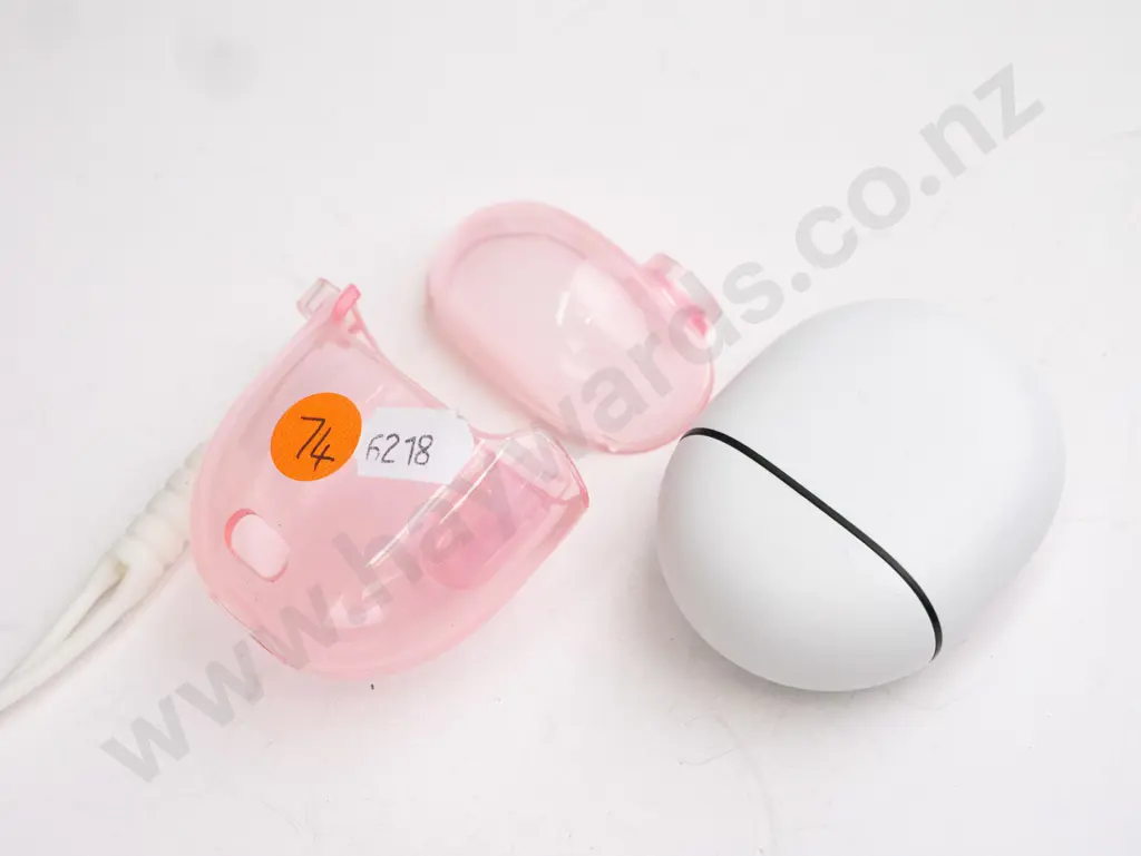 Google earbuds in pink clear case Image 1++